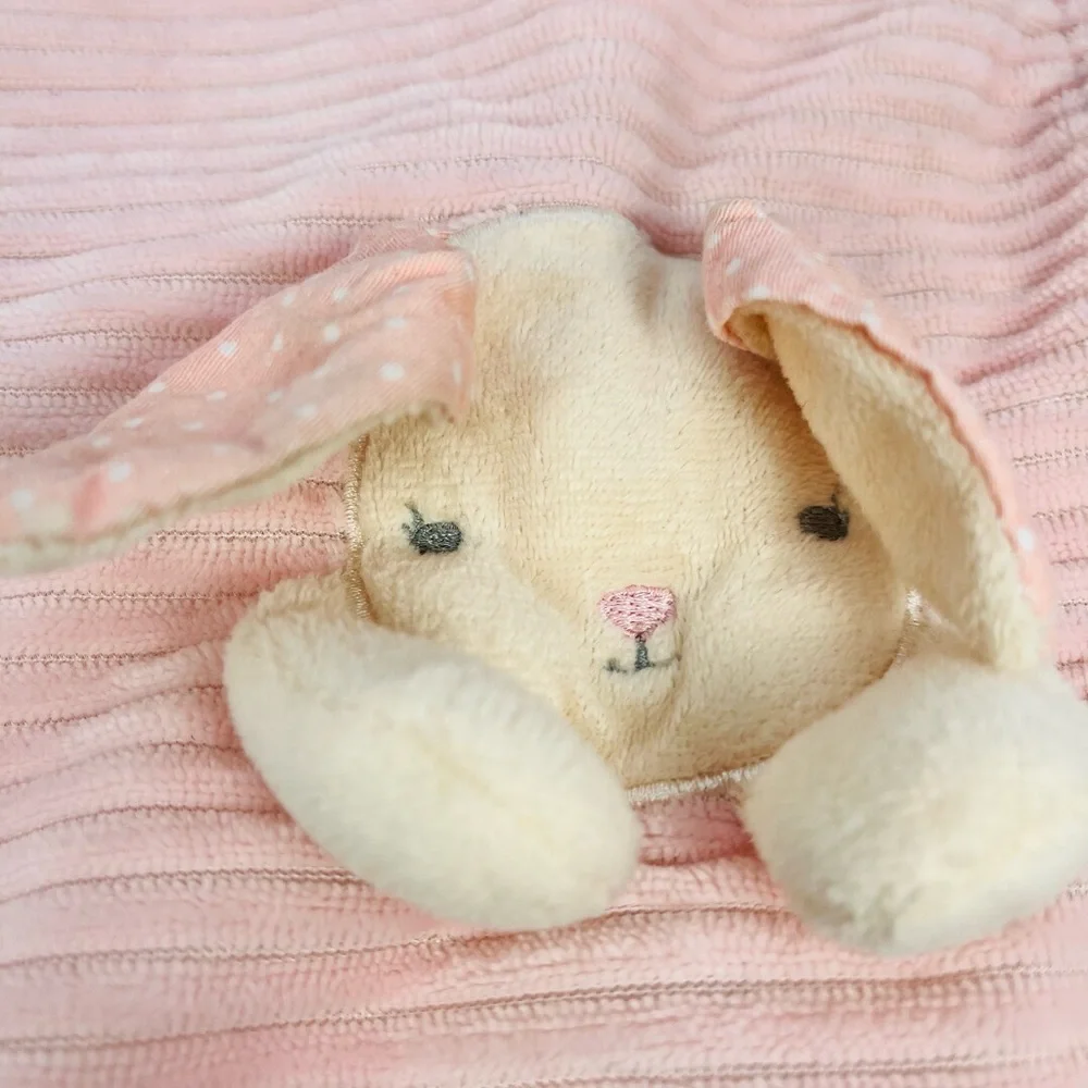 Modern Baby Bunny Lovey Pink White Floral Teether Rattle Security Blanket